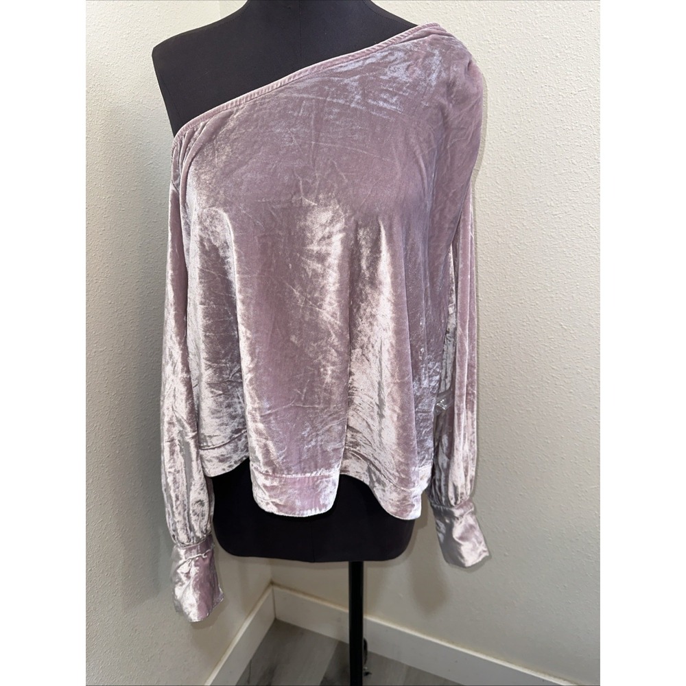 Free People Women's Leith-one Shoulder Crushed Velvet Top Pink Adobe Sz M